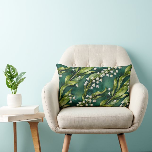 Coussin Rectangle White Lily of the Valley on Teal (Chaise)