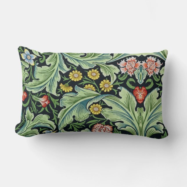 Coussin Rectangle William Morris Fleurs florales Carnation vert rose (Recto)
