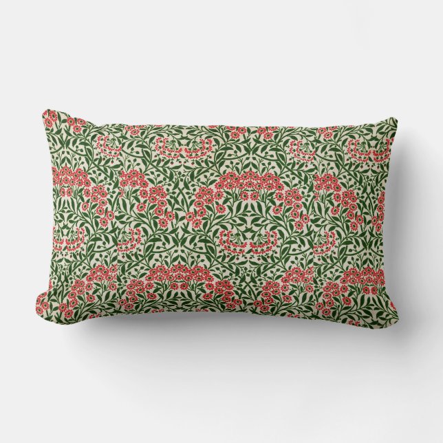 Coussin Rectangle William Morris Michaelmas Daisy Fleurs rose vert (Recto)