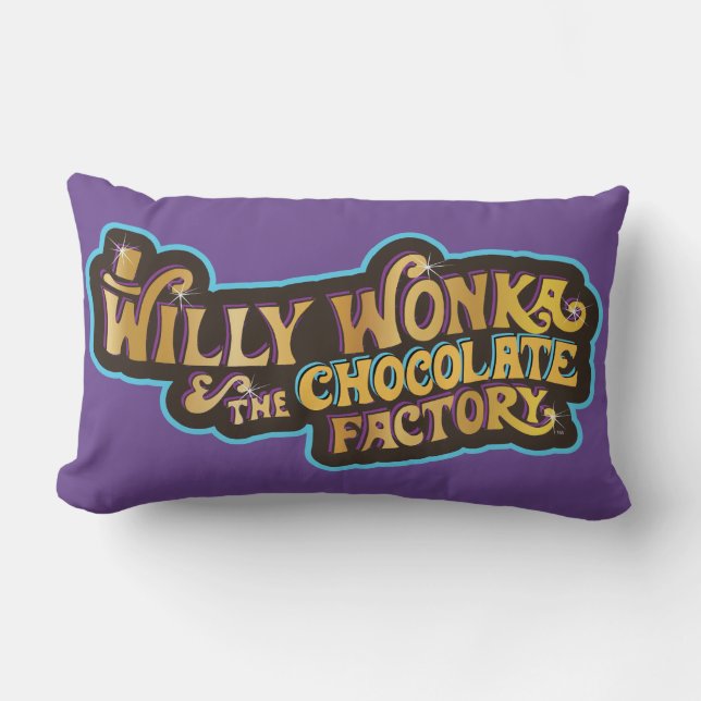 Coussin Rectangle Willy Wonka et le logo de l'usine de chocolat (Recto)