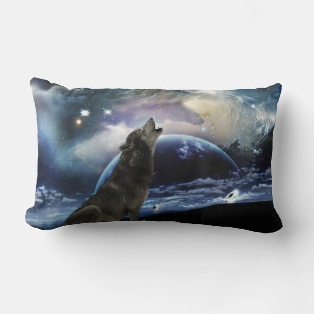 Coussin Rectangle Wolf hurle sur la lune (Recto)