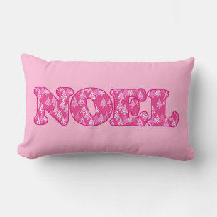 Coussin Rectangle Word Art - Noel dans les arbres rose Fuchsia