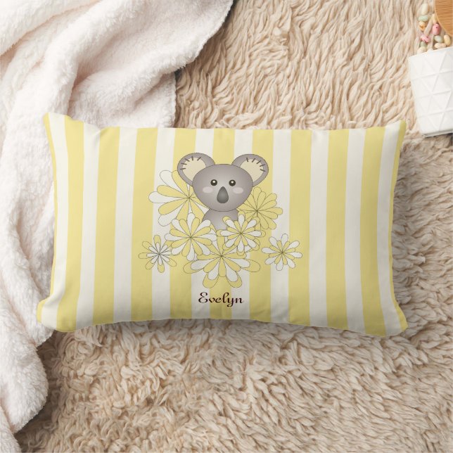 Coussin Rectangle Yellow Stripe Cute Baby Koala Chambre pour enfants (Couverture)