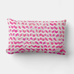 Coussin Rectangle Zèbre à chevron rose vif et blanc