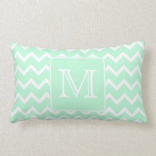 Coussin Rectangle Zigzag vert en bon état avec le monogramme fait