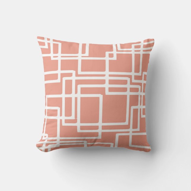 Coussin Rectangles Blancs Rétro Modernes Sur Corail (Recto)