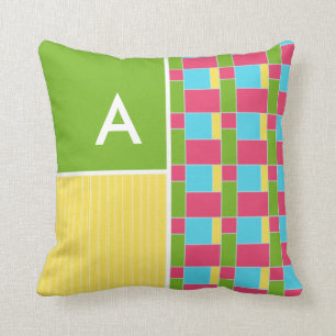 Coussin Rectangles roses, bleus, verts, et jaunes