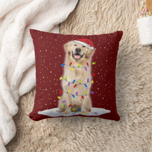 Coussin Récupérateur d'or Père Noël Christmas Tree Lights 
