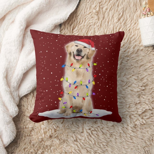 Coussin Récupérateur d'or Père Noël Christmas Tree Lights  (Couverture)