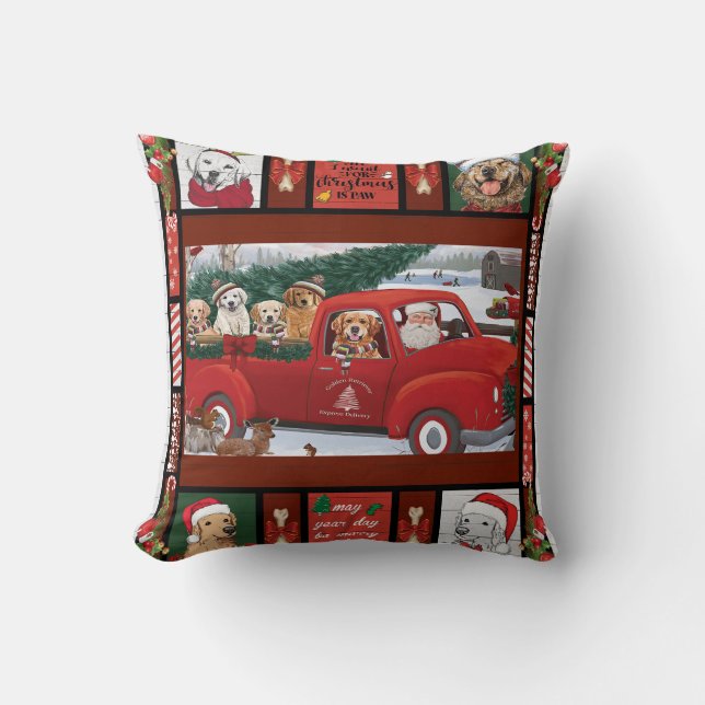 Coussin Récupérateur d'or Père Noël Rouge de Noël (Recto)