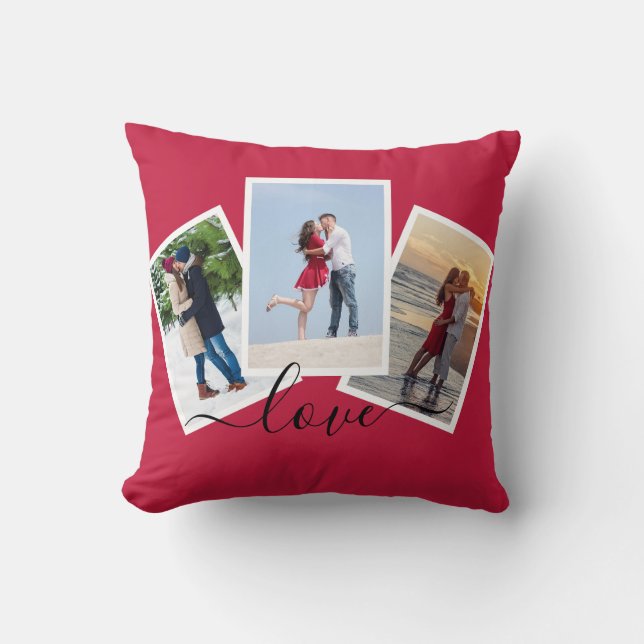 Coussin Red 3 Photo Collage Modern Script Love (Recto)