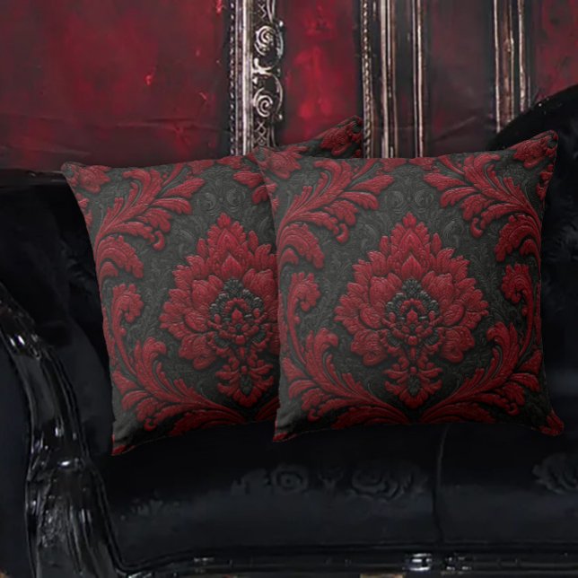 Coussin Red and Black Damask Patterned (Créateur téléchargé)