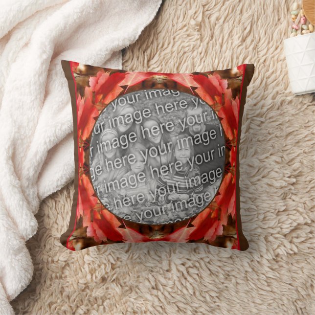 Coussin Red Autumn Leaves Nature Frame Ajouter Votre Photo (Couverture)