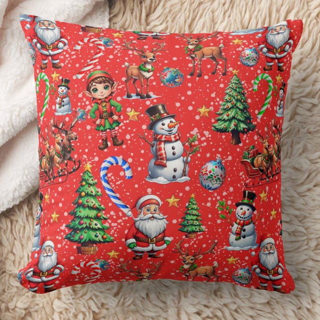 Coussin Red Background Christmas Decorative Pattern (Créateur téléchargé)