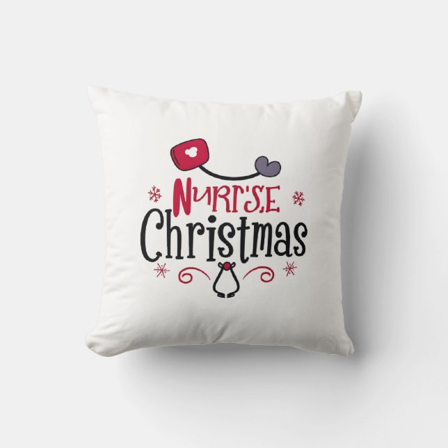Coussin Red Black Festive Stethoscope Nurse Cute Christmas (Recto)