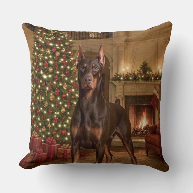 Coussin Red Doberman Holiday  (Recto)
