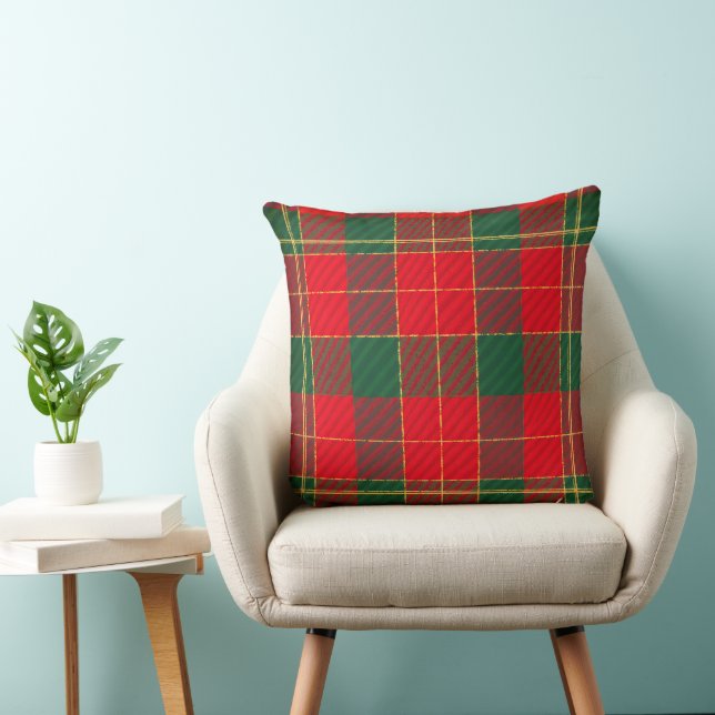 Coussin Red Gold and Green Checkered Christmas    (Chaise)