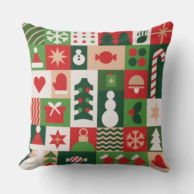 Coussin Red Green Bauhaus Noël Festivals (Recto)