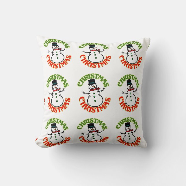 Coussin Red Green Christmas White Snowman (Recto)