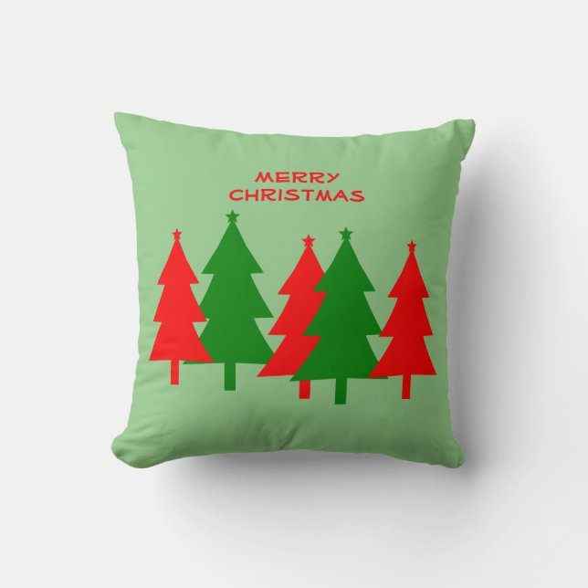 Coussin Red Green Fun Moderne Joyeux Arbres de Noël (Recto)