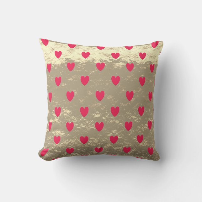 Coussin Red Heart Motifs Glittery Gold Ombre Valentine's (Recto)