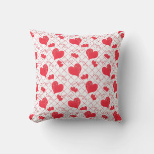 Coussin Red hearts, texte, love you, red and white.