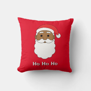 Coussin Red Ho Ho Ho Famille Santa Claus afro-américaine