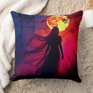 Coussin Red Moon Shadow Woman Conception de mystère