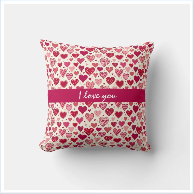 Coussin Red & Pink Hearts I Love You (Créateur téléchargé)