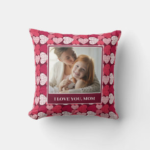 Coussin Red Pink Jigsaw Puzzle Heart Photo Je t'aime Maman
