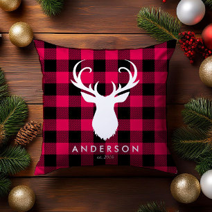 Coussin Red Plaid Motif et Deer Christmas