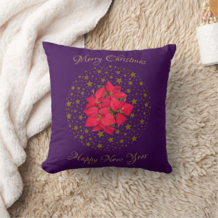 Coussin Red Poinsettia Plante sur la parties scintillant é