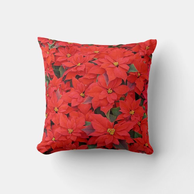 Coussin Red Poinsettias I Christmas Holiday Floral Photo (Recto)