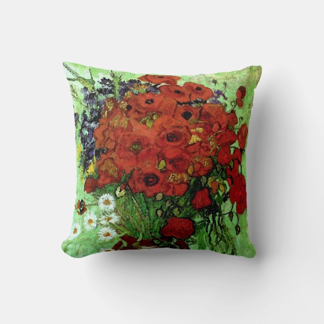 Coussin Red Poppies & Daisies Van Gogh Art (Recto)