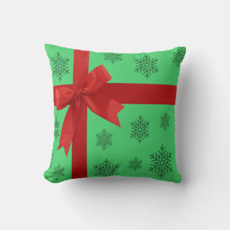 Coussin Red Ribbon Bow Green Christmas Snowflakes
