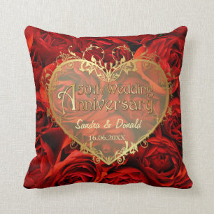 Coussin Red Rose Elegance - 50e anniversaire de Mariage