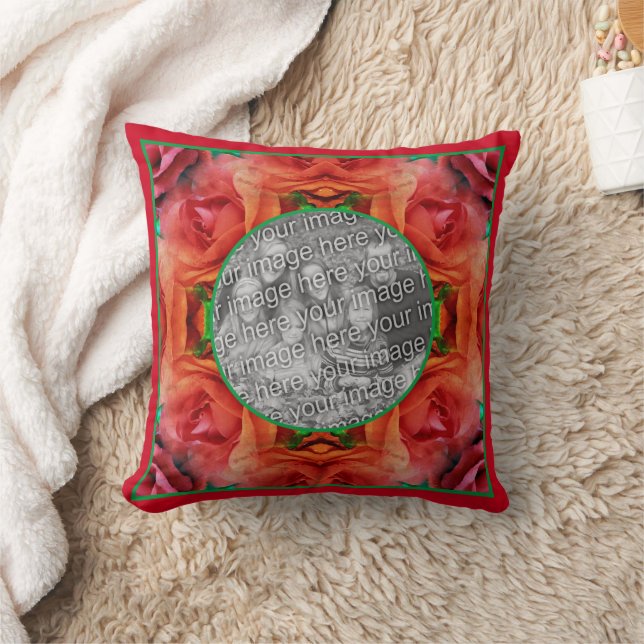 Coussin Red Rose Floral Nature Frame Ajouter Votre Photo (Couverture)