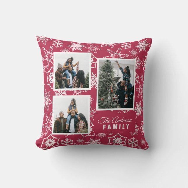 Coussin Red Snowflake Motif Custom Photos de vacances (Recto)