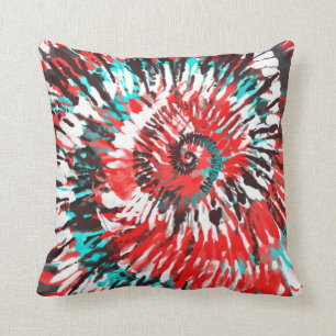 Coussin Red Teal Black White et Grey Tie Dye