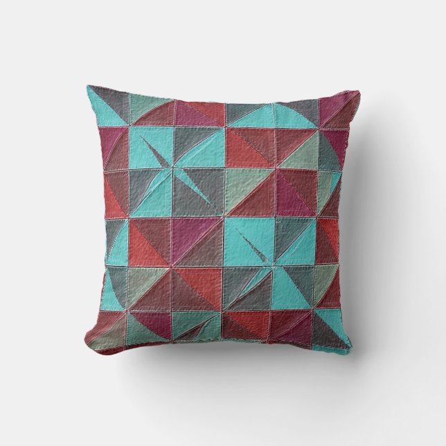 Coussin red, teal, purple, and gray quilt (Recto)
