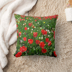 Coussin Red Tulip Flower Field Nature Photographie
