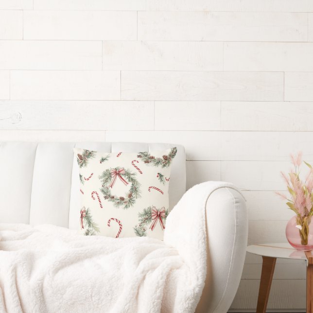 Coussin Red White Candy Canes Christmas Wreaths (Canapé)