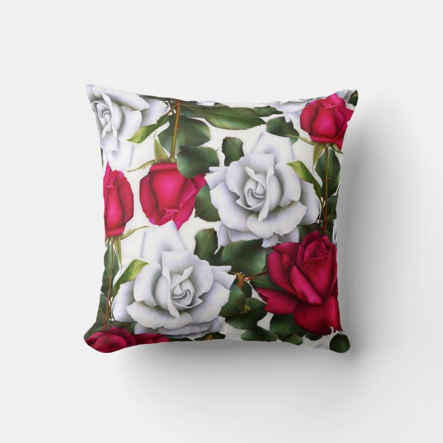 Coussin Red & White Roses Shabby Chic Rustic Modern Glam (Recto)
