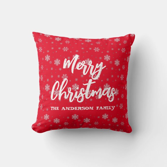 Coussin Red White Snowflics Script Retro Famille Noël (Recto)