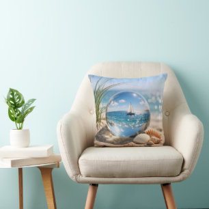 Coussin Reflet de voilier dans une sphère de verre