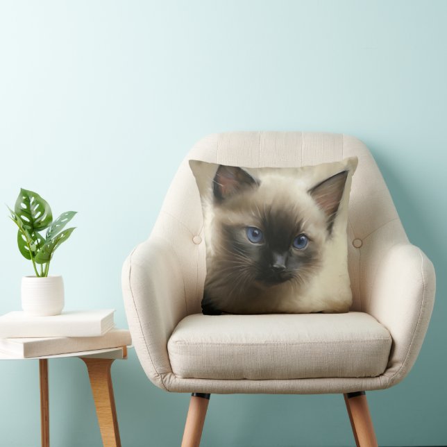 Coussin Regard D'Innocence Siamese Kitten Portrait (Chaise)