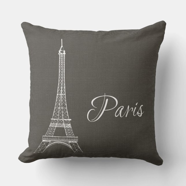 Coussin Regard gris-foncé de toile de jute de Tour Eiffel (Recto)