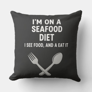 Coussin Régime Fruits de Mer Dessin Drôle de Nourriture -