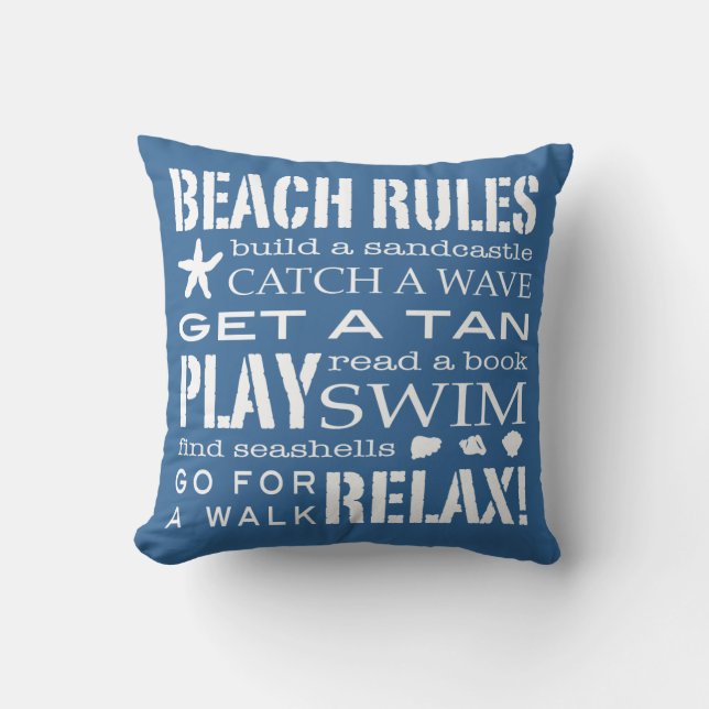 Coussin Règles de plage par le bleu classique de bord de (Recto)