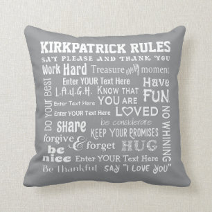 Coussin RÈGLES FAMILIALES Personnalisées Word Art Editable